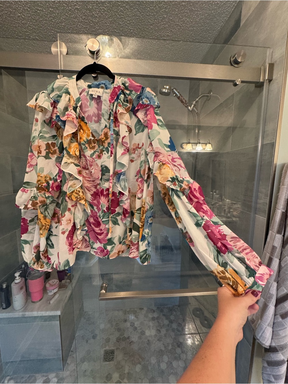 Aura Red Dress Boutique Multicolor Floral Ruffle Blouse - Picture 8 of 12